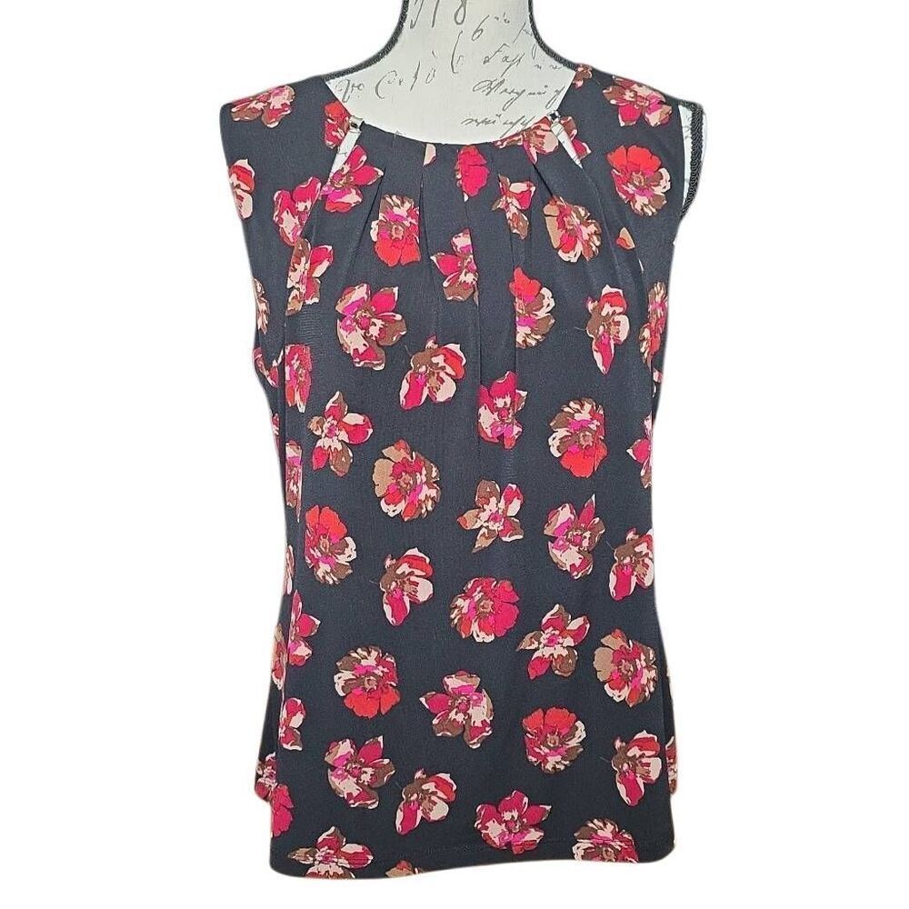 Tommy Hilfiger Women’s Size Large Black Red Pleated Front Sleeveless Blouse